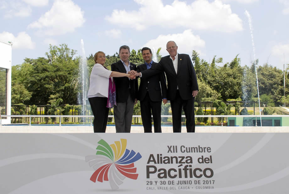 Los Presidentes de los países miembro en la XII Cumbre de la Alianza del Pacífico que se llevó a cabo en Cali en junio de 2016