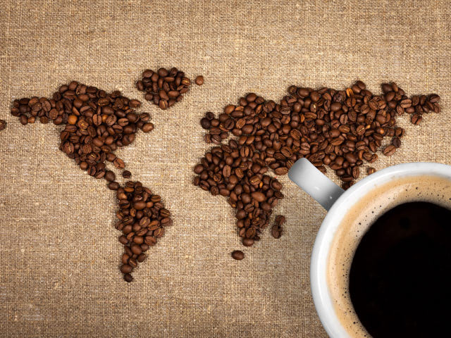 cofee beans make the world map