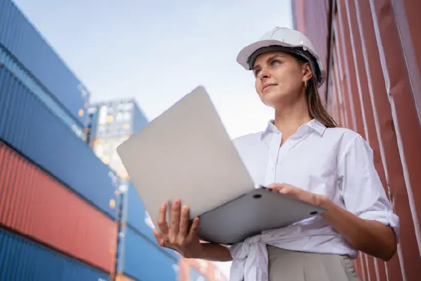 Empresaria colombiana tomando curso de formación exportadora en computador