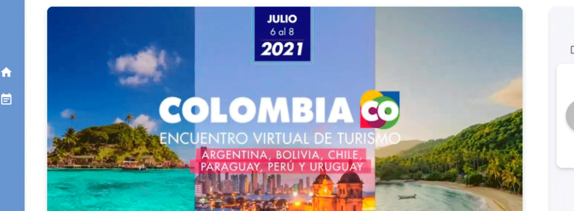 Banner de Colombia CO sobre encuentro virtual de turismo 