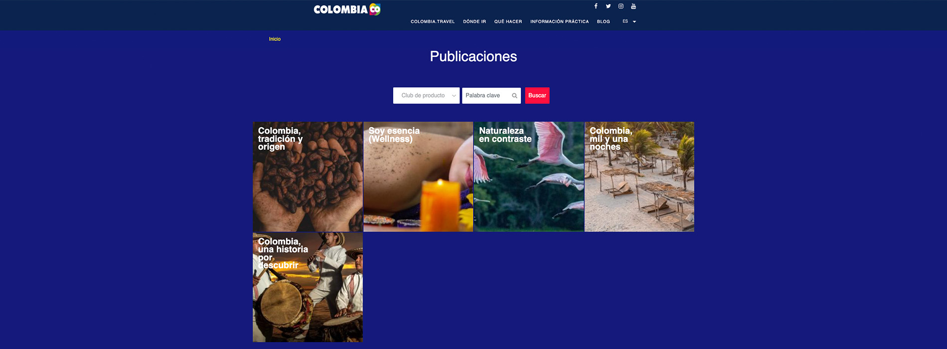 Pantallazo de pagina web de ColombiaCo