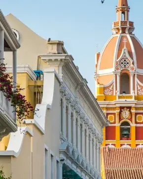 Church in the middle of a colonial city in Colombia