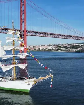 Barcos con un puente detrás