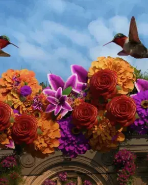 Aves volando sobre flores